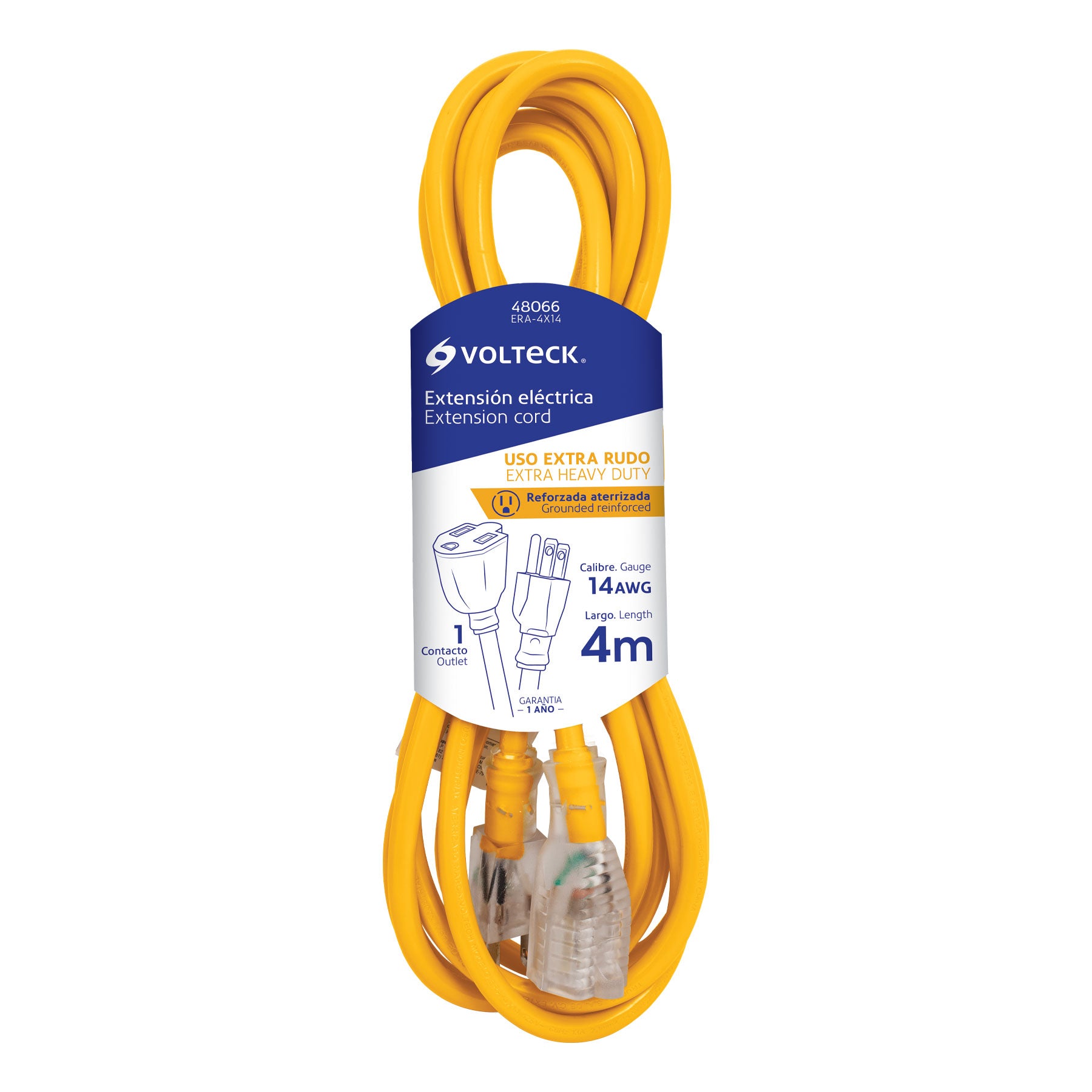 Extensión reforzada aterrizada 4 m 3x14 AWG, Volteck, 48066