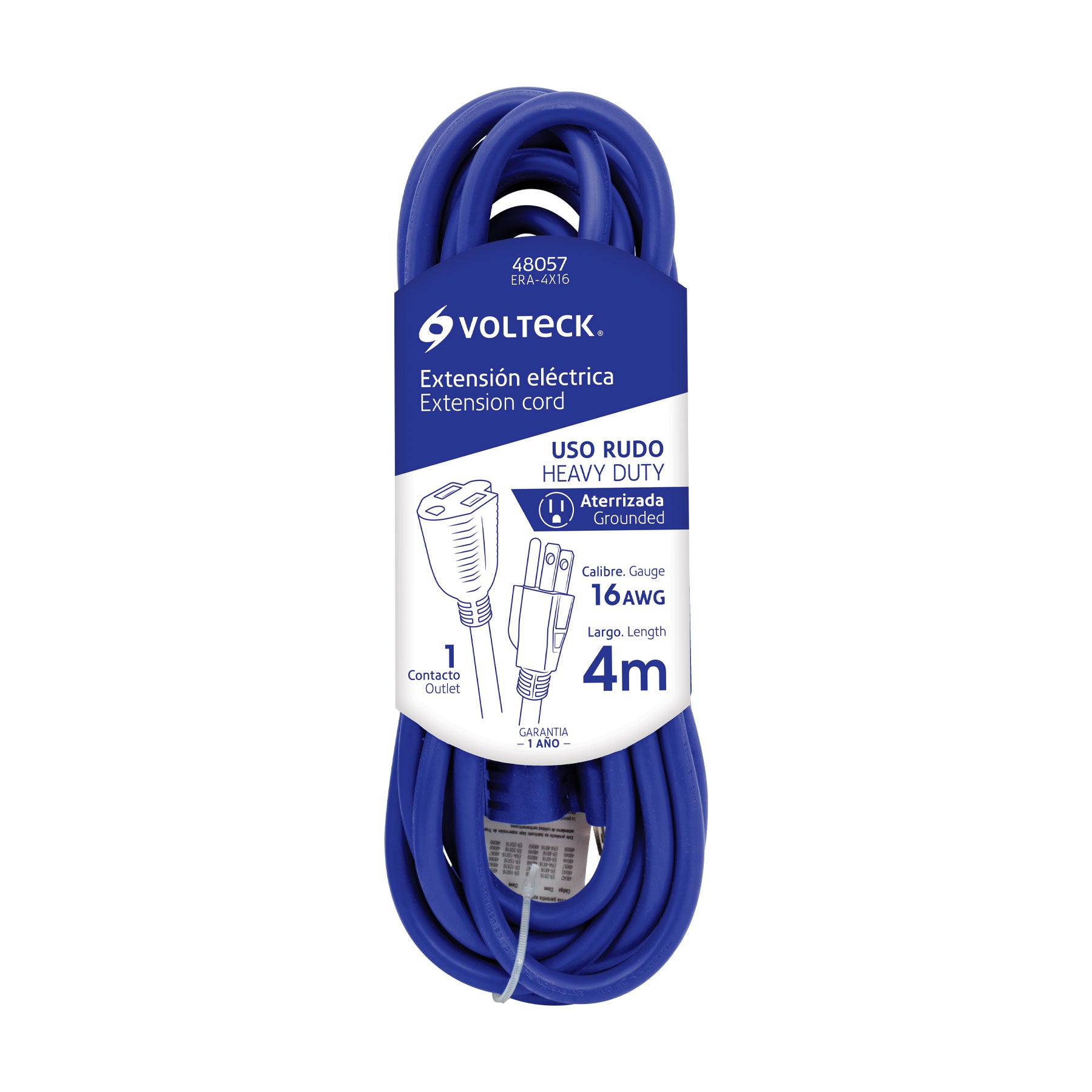 Extensión de uso rudo aterrizada 4 m 3x16 AWG, Volteck, 48057