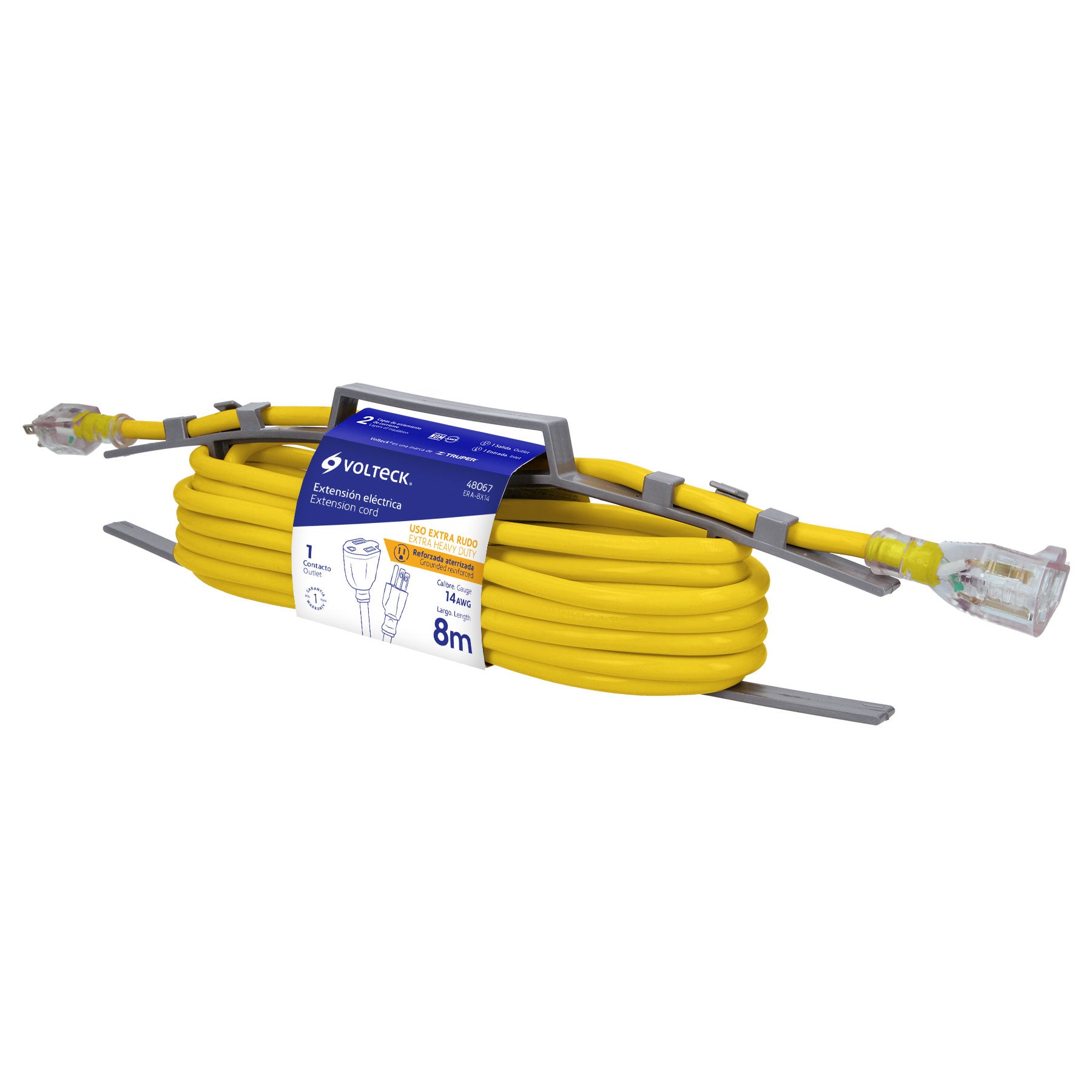 Extensión reforzada aterrizada 8 m 3x14 AWG, Volteck, 48067