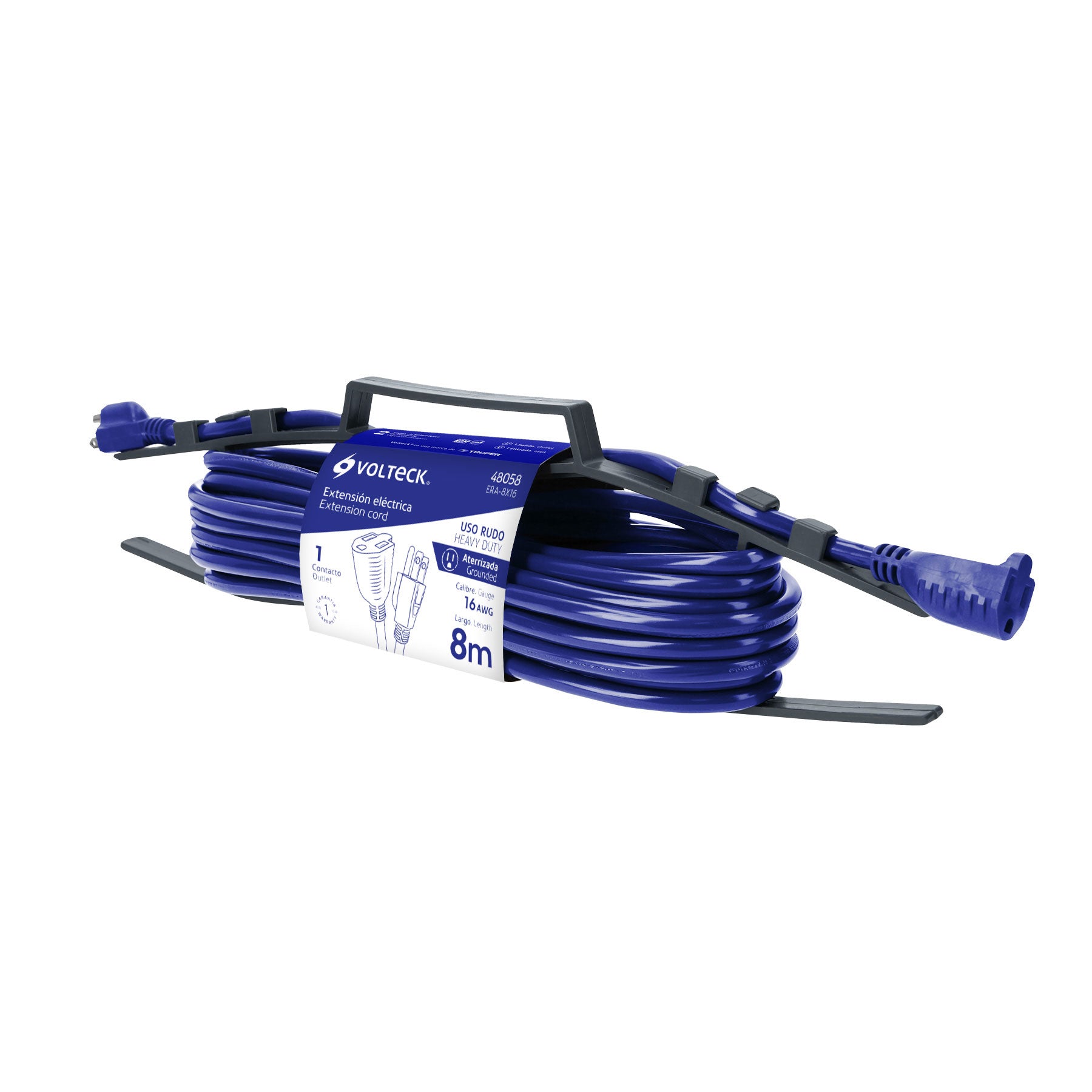 Extensión de uso rudo aterrizada 8 m 3x16 AWG, Volteck, 48058