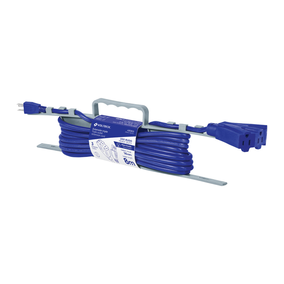 Extensión triple uso rudo 8 m tipo abanico 3x16 AWG, Volteck Caja con 4, 48063