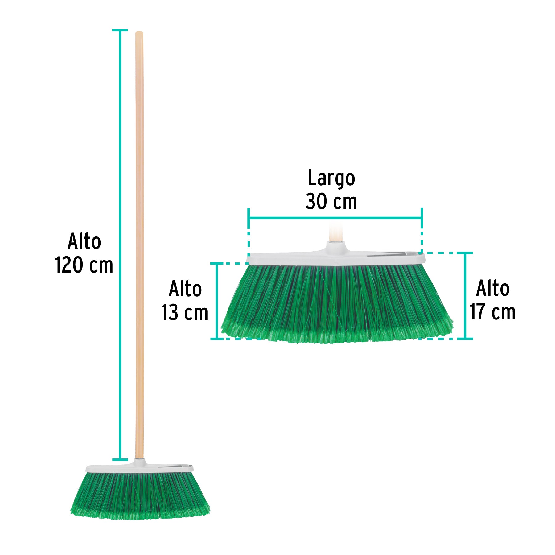 Escoba grande tipo cepillo, cerdas de PVC, bastón de madera, 57055