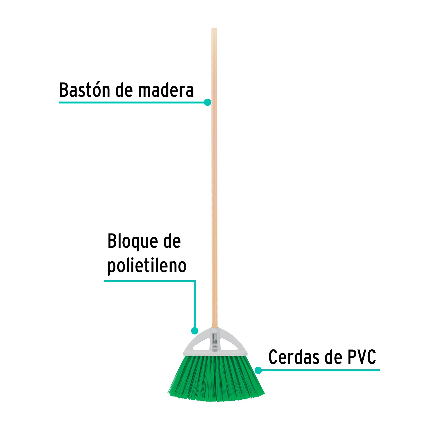 Escoba grande tipo abanico, cerdas de PVC, bastón de madera, 57052