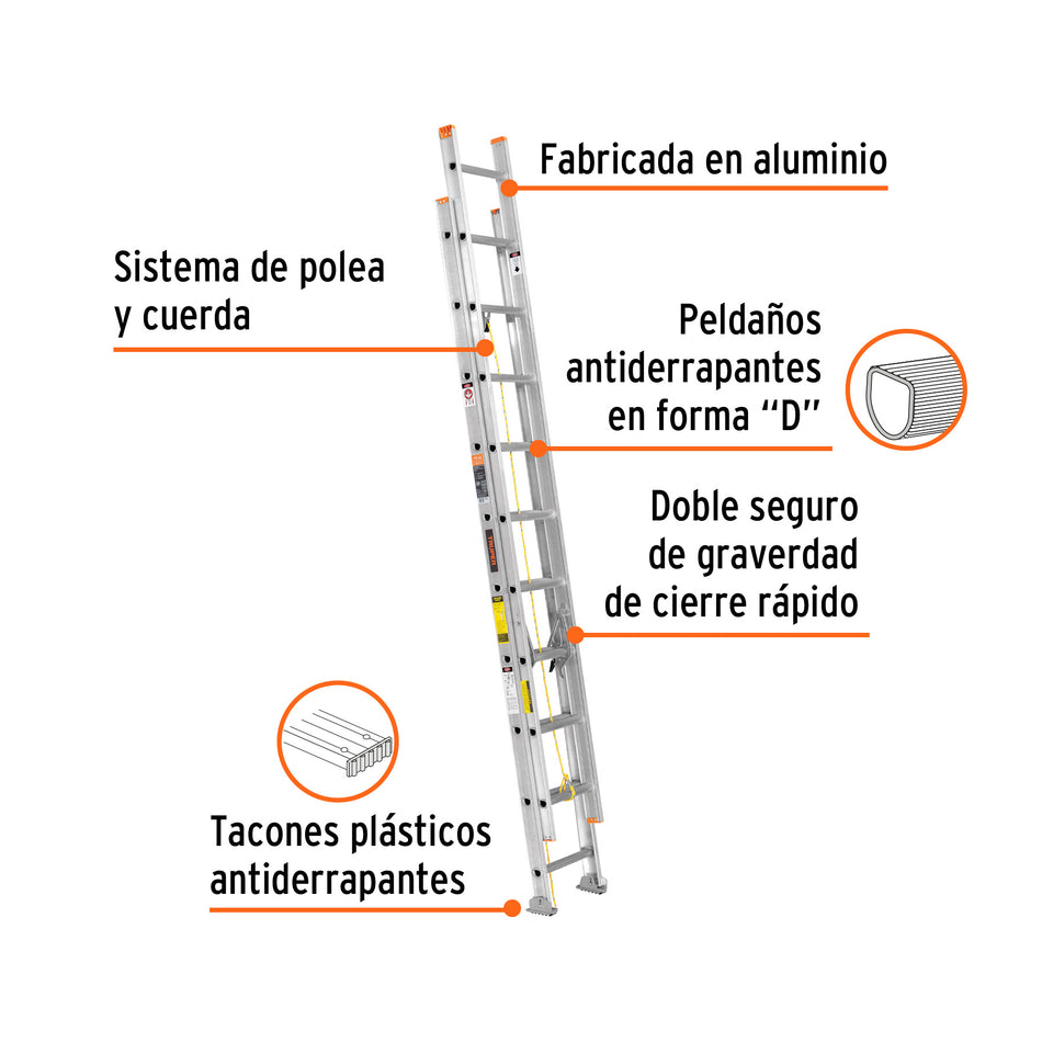 Escalera de extensión, tipo II, 20 peldaños, Truper, 16758