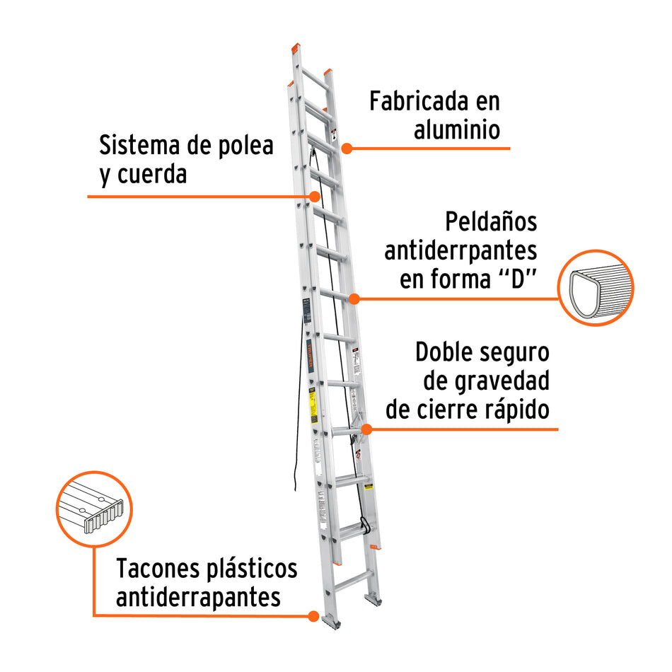 Escalera de extensión, tipo II, 24 peldaños, Truper, 16759