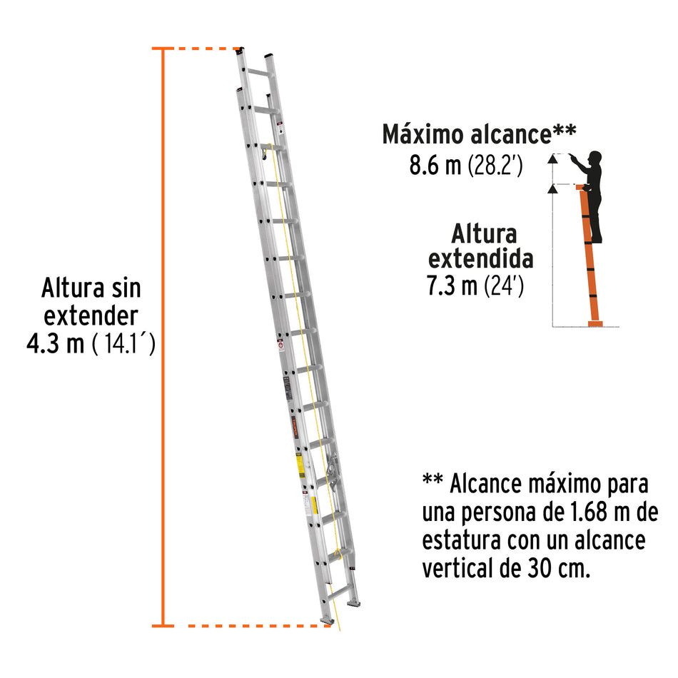 Escalera de extensión, tipo III, 28 escalones, Truper, 16748