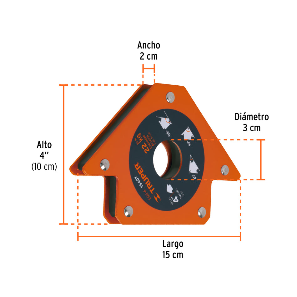 Escuadra magnética 4' para soldar, capacidad 22 kg, TRUPER Caja con 4, 15407