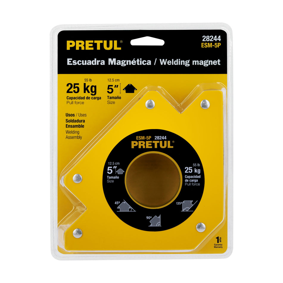 Escuadra magnética 5' para soldar, capacidad 25 kg, PRETUL Caja con 4, 28244