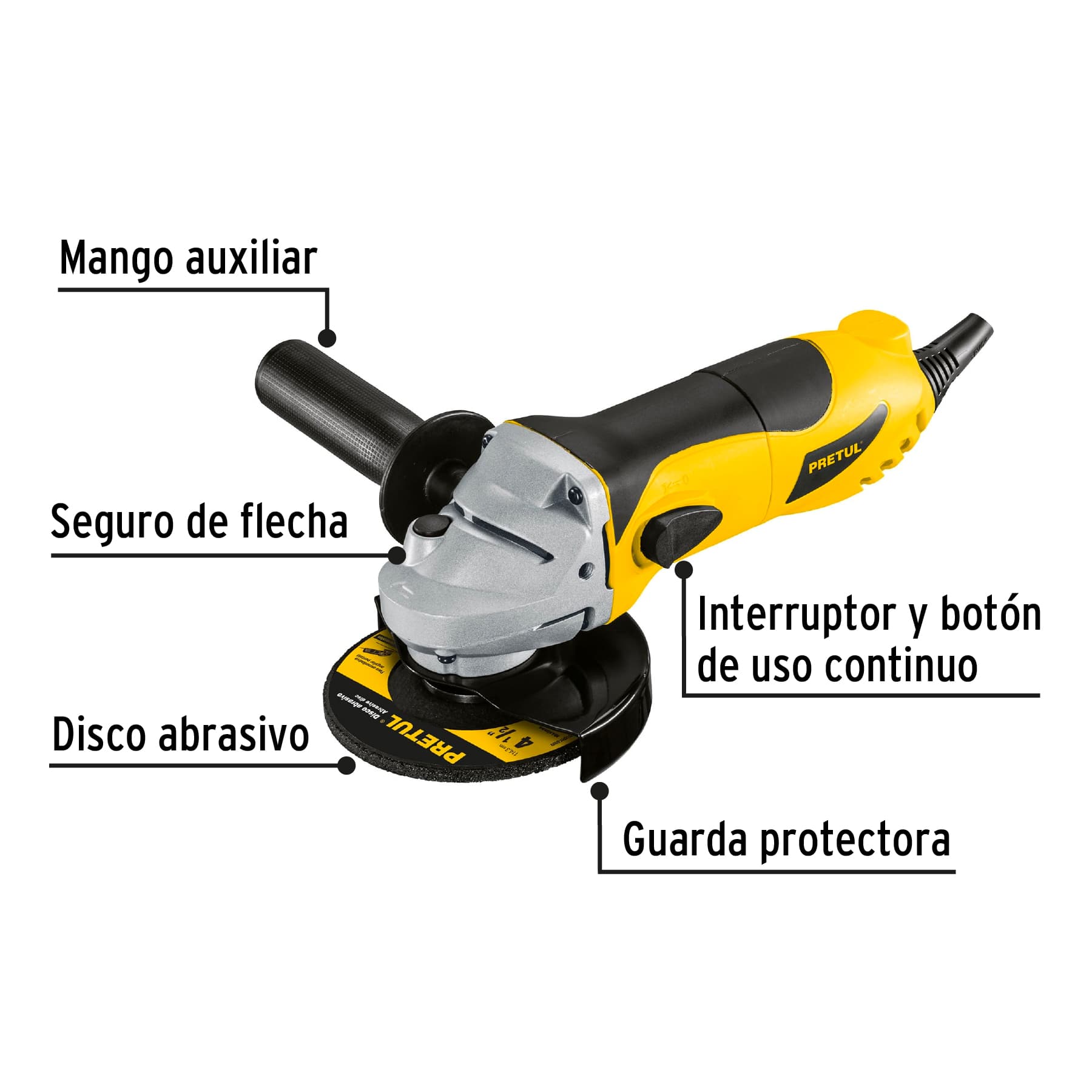 Esmeriladora angular 4-1/2', 700W, PRETUL, 24035