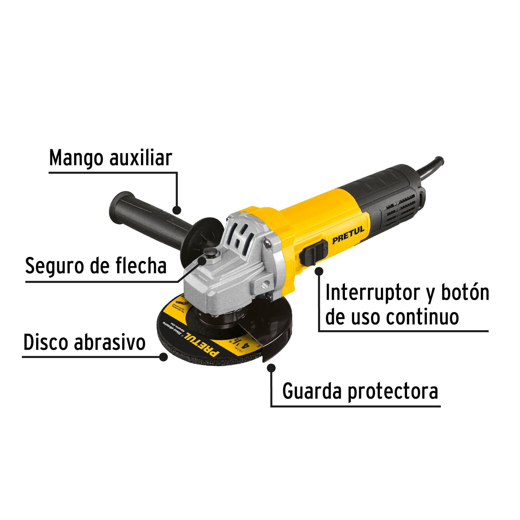 Esmeriladora angular 4-1/2', 550W, PRETUL, 28236