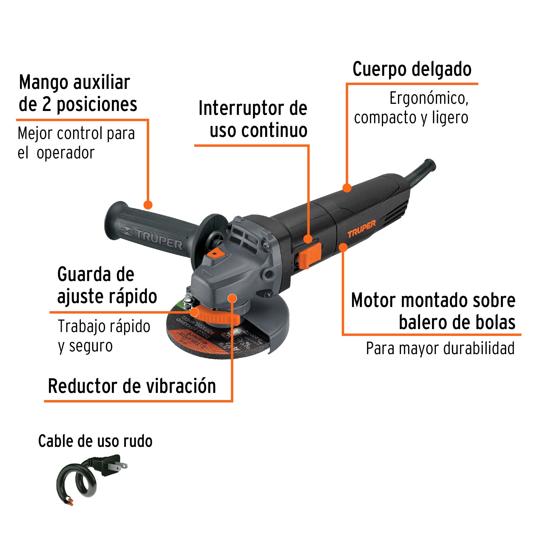 Esmeriladora angular 4-1/2', 850W, TRUPER INDUSTRIAL, 13870