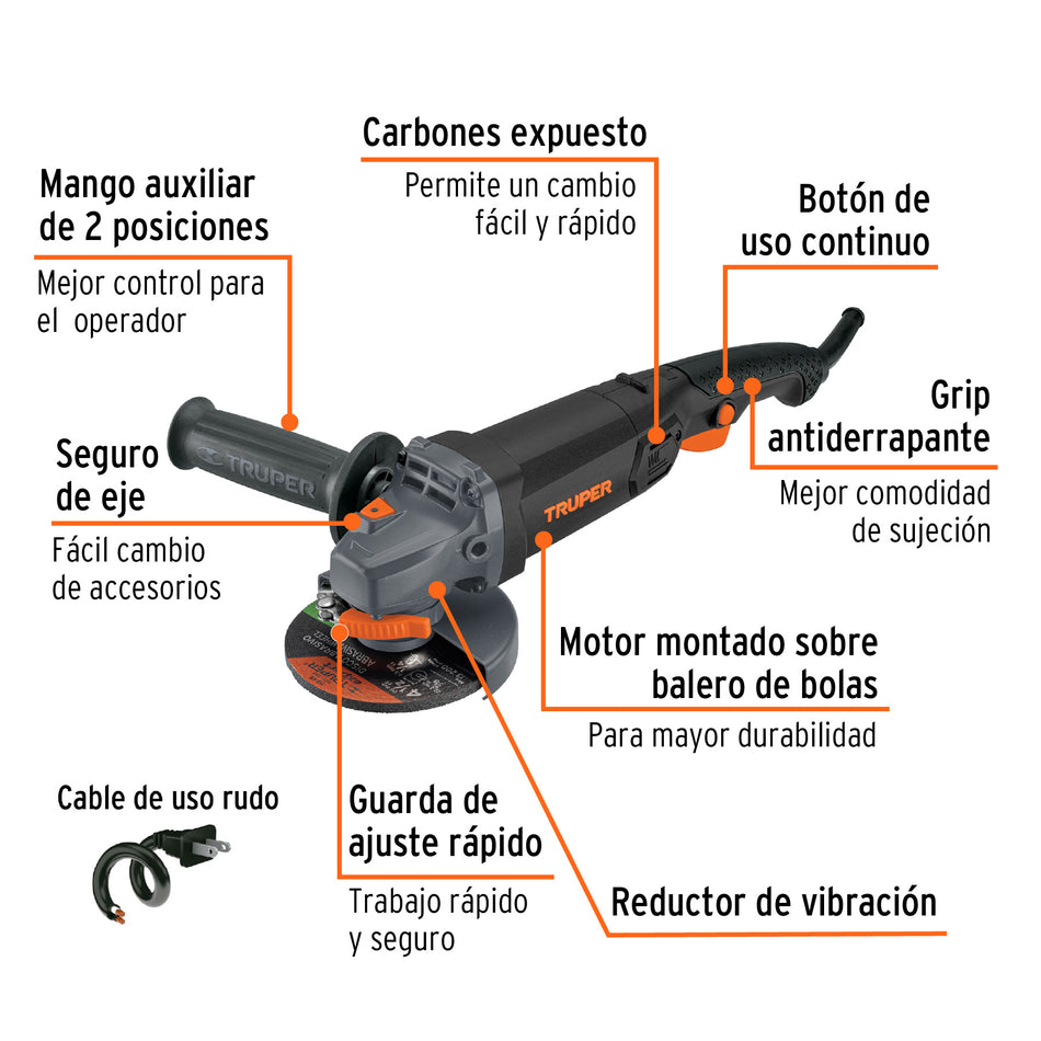 Esmeriladora angular 4-1/2', 950W, TRUPER INDUSTRIAL, 12872