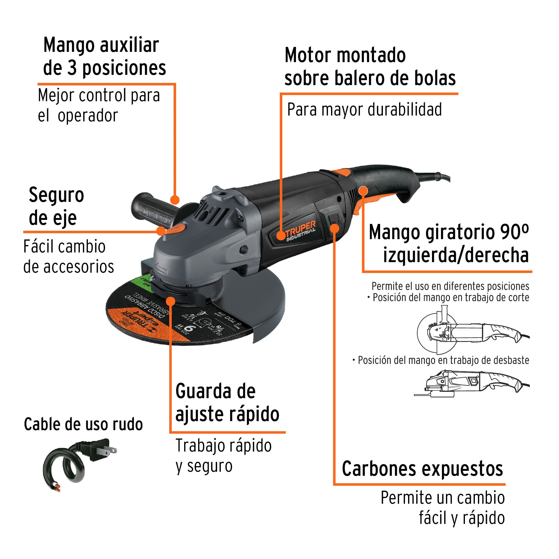 Esmeriladora angular 9', 2350W, TRUPER INDUSTRIAL, 16590