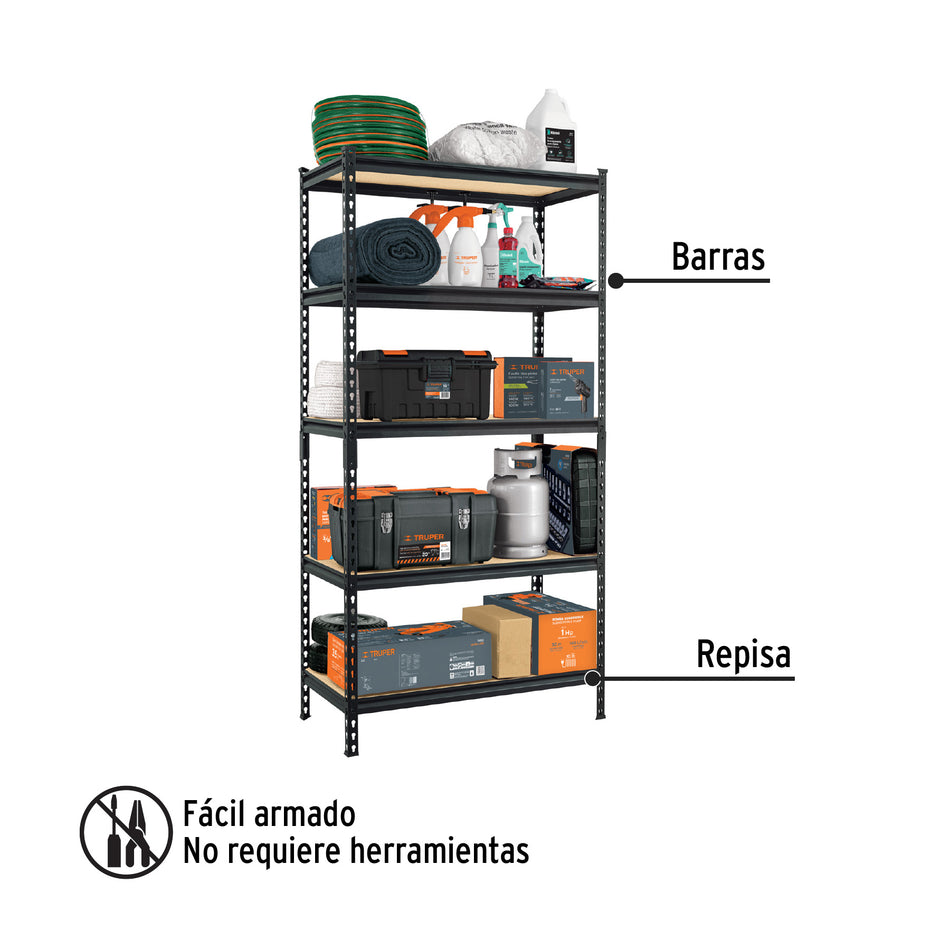 Estante metálico 5 repisas MDP cap. 60 Kg,180x45x90, PRETUL, 29023