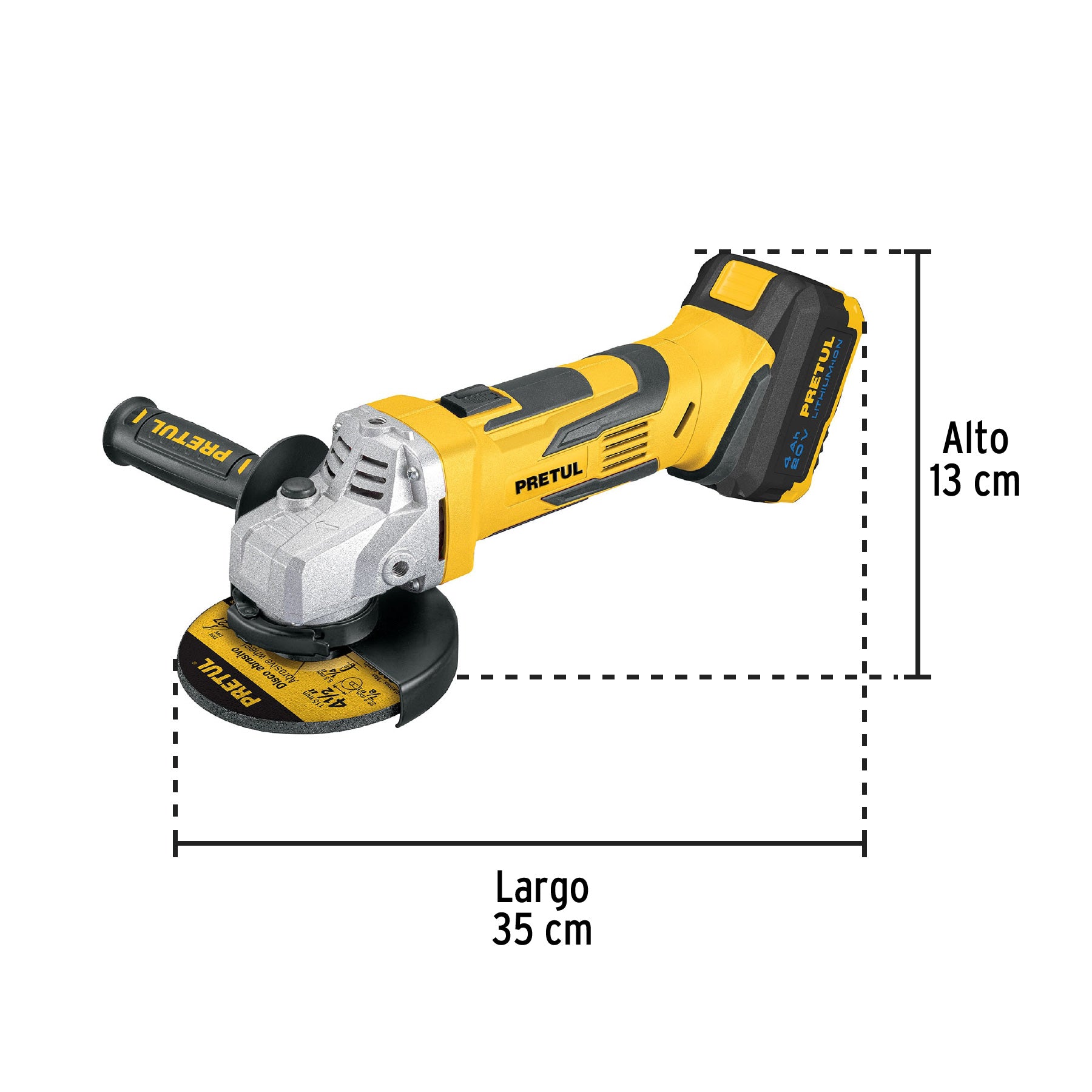 Esmeriladora angular inalámbrica 4-1/2', 20V, PRETUL, 28267