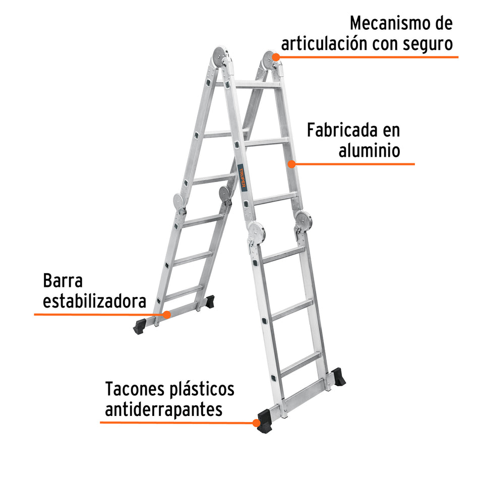 Escalera multiposición 12 peldaños, Tipo I, Truper, 100495
