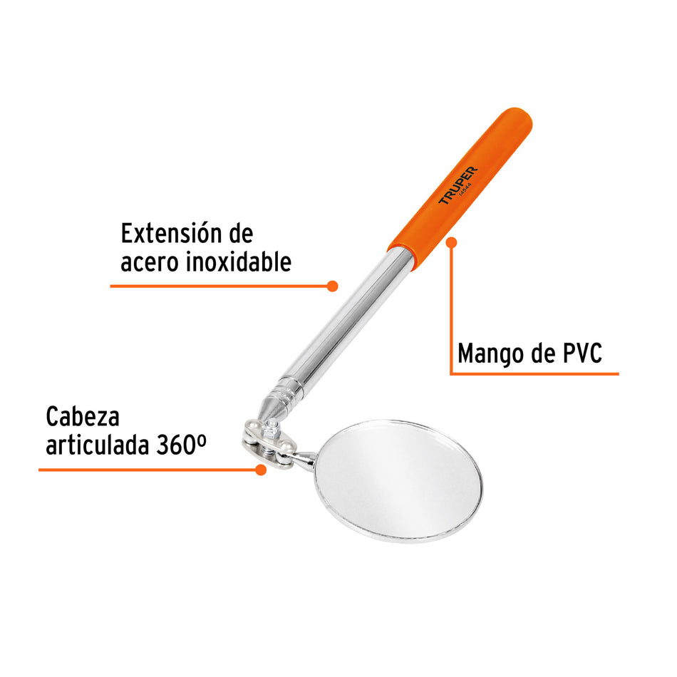 Espejo circular telescópico de inspección, 5 cm, Truper Caja con 4, 14544