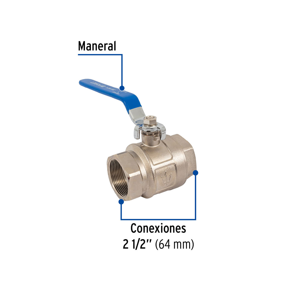 Válvula de esfera de latón, roscable 2-1/2', Foset, 49014