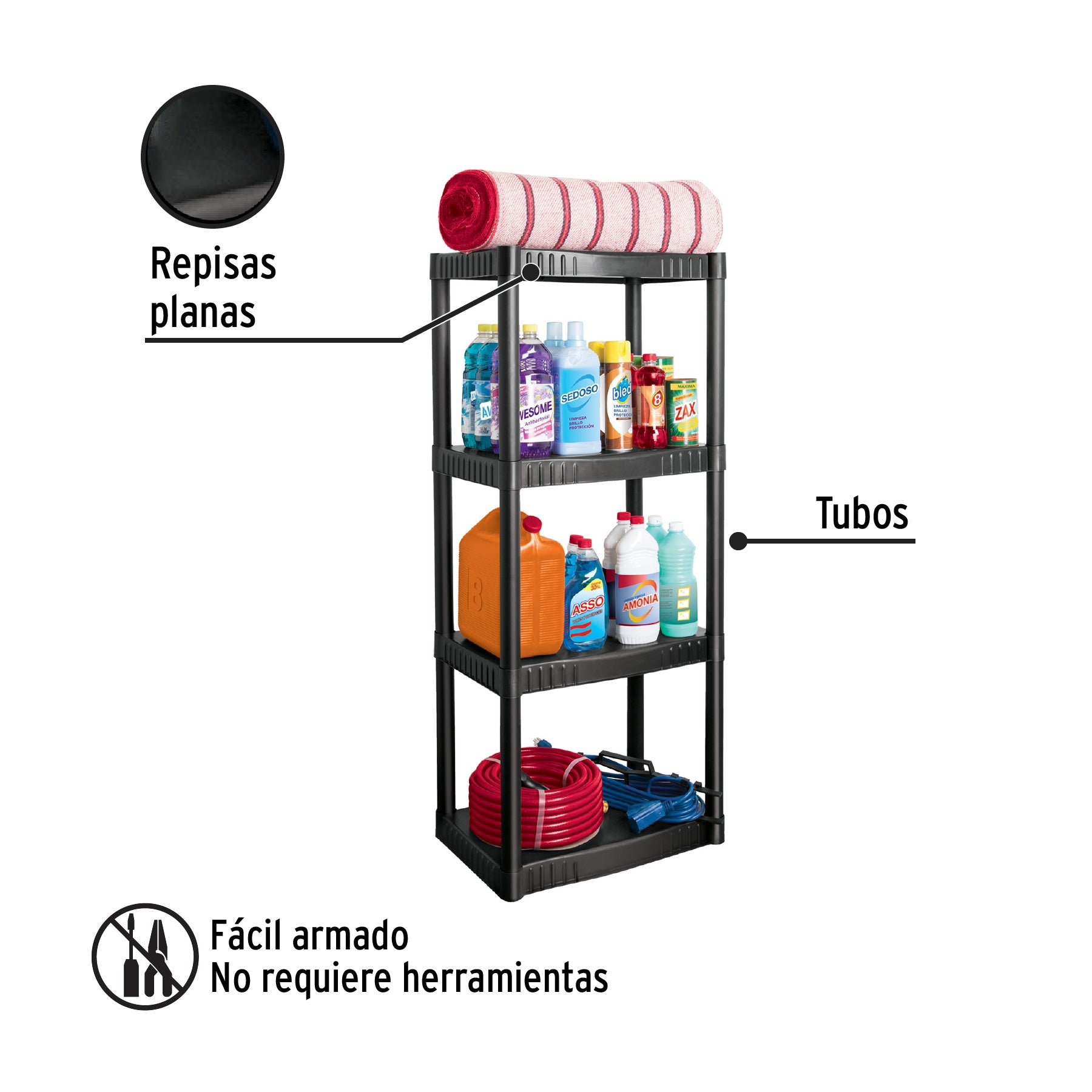 Estante plástico 4 repisas cap. 27 Kg, 123x36x56, PRETUL, 25075