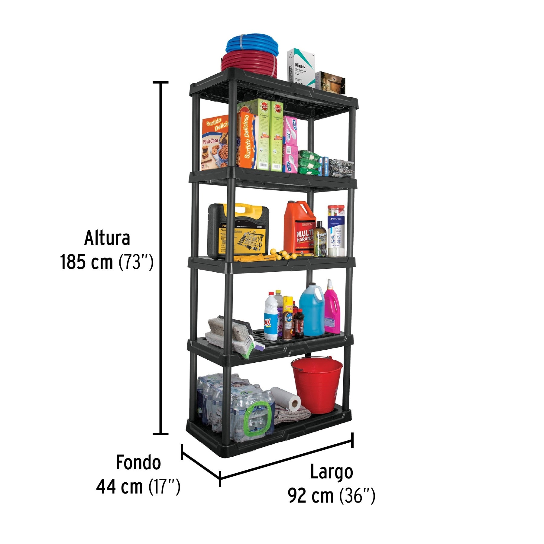 Estante plástico 5 repisas cap. 35 Kg, 180x44x92, PRETUL, 20614