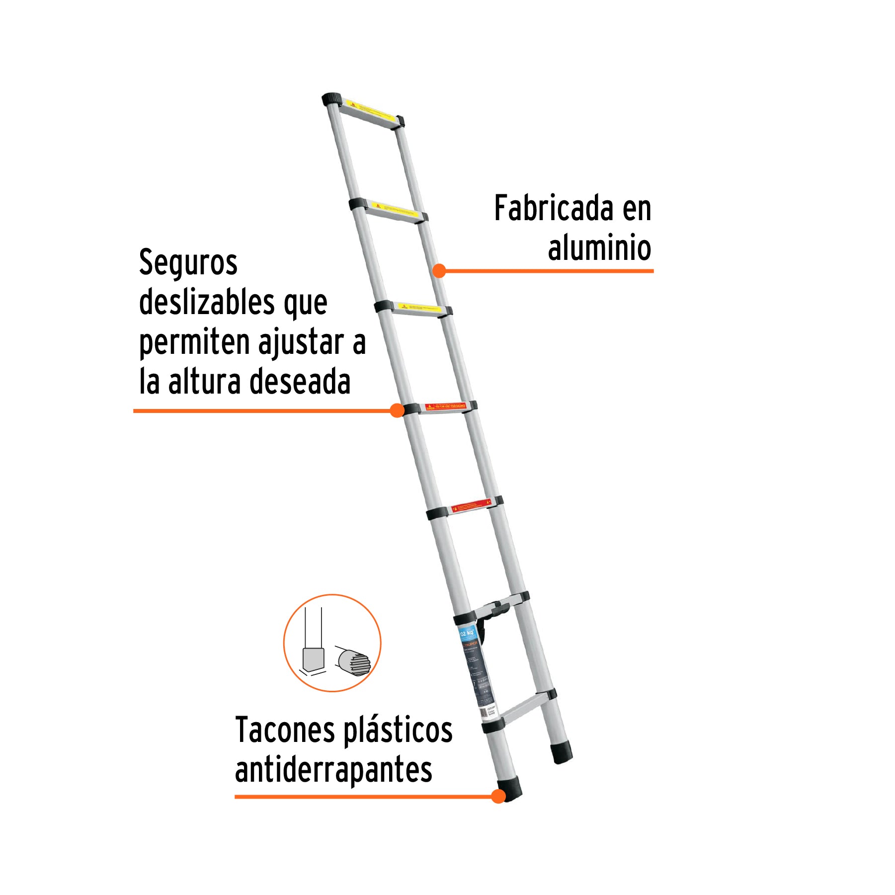 Escalera telescópica, 7 peldaños, tipo II, capacidad 102kg, 101903