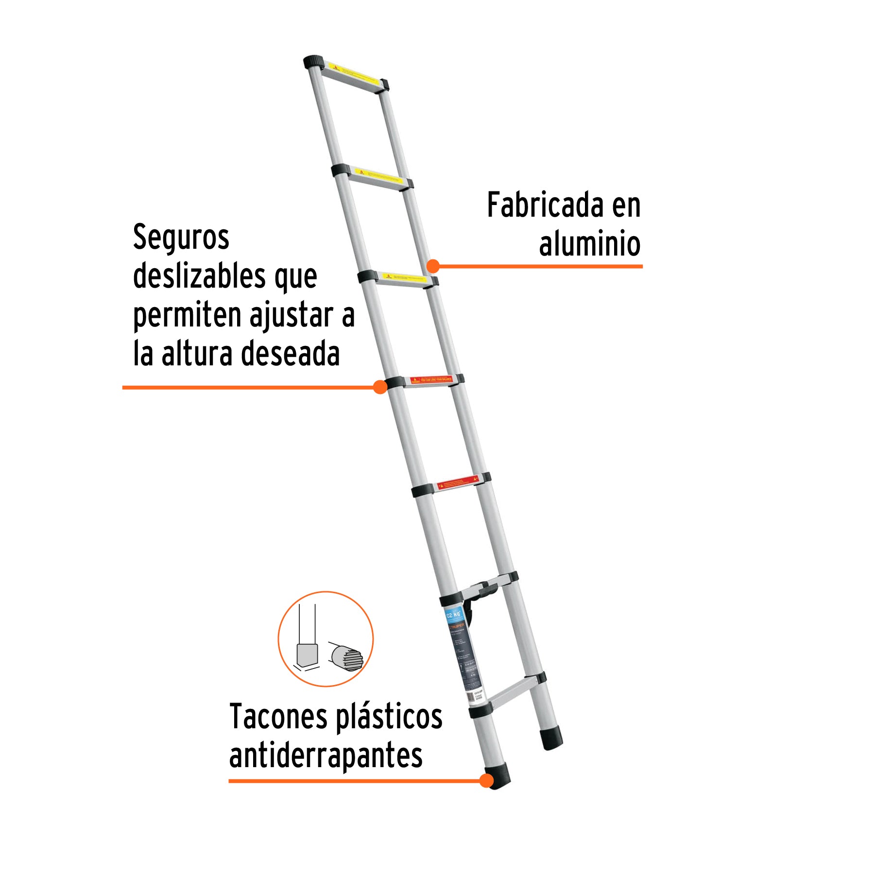 Escalera telescópica,13 peldaños, tipo II, capacidad 102kg, 101904