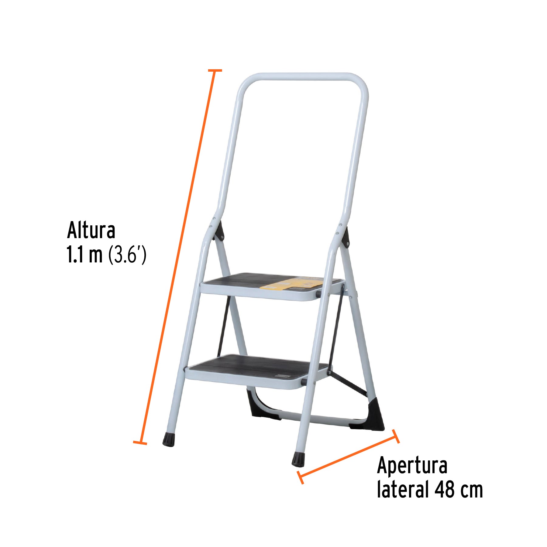 Escalera tubular, plegable, 2 peldaños con barandal, Pretul, 24119