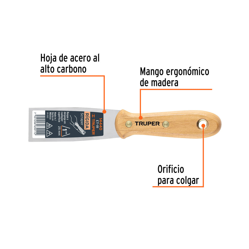 Espátula rígida 1' con mango de madera, Truper Caja con 6, 14440