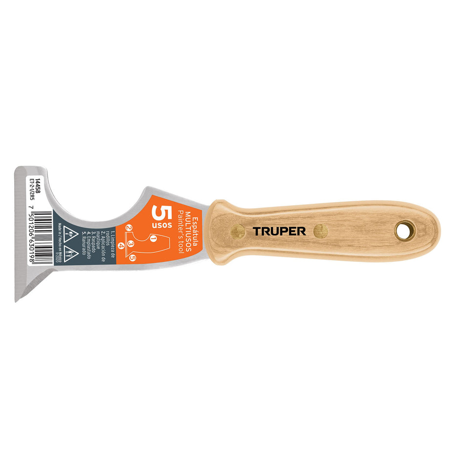 Espátula 2-1/2' de 5 usos con mango de madera, Truper Caja con 6, 14458