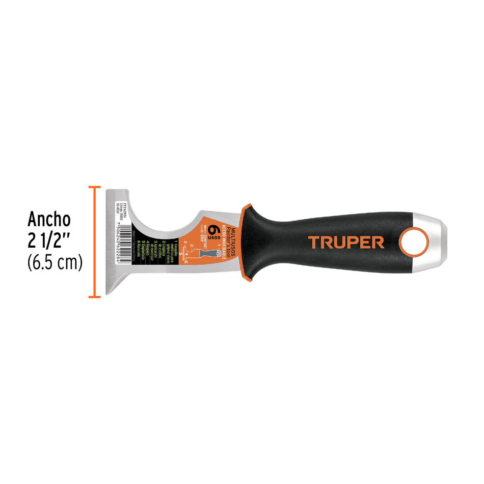Espátula 2-1/2' de 6 usos, acero inox, Comfort Grip, Expert Caja con 6, 15855