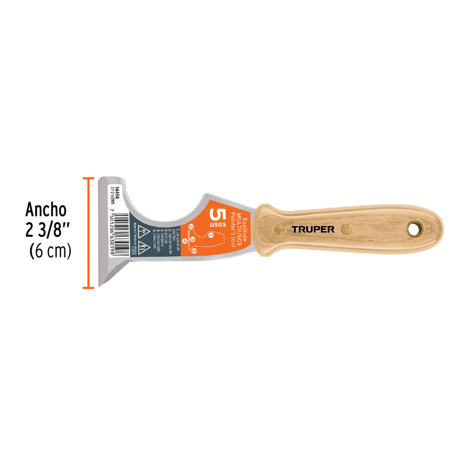 Espátula 2-1/2' de 5 usos con mango de madera, Truper Caja con 6, 14458