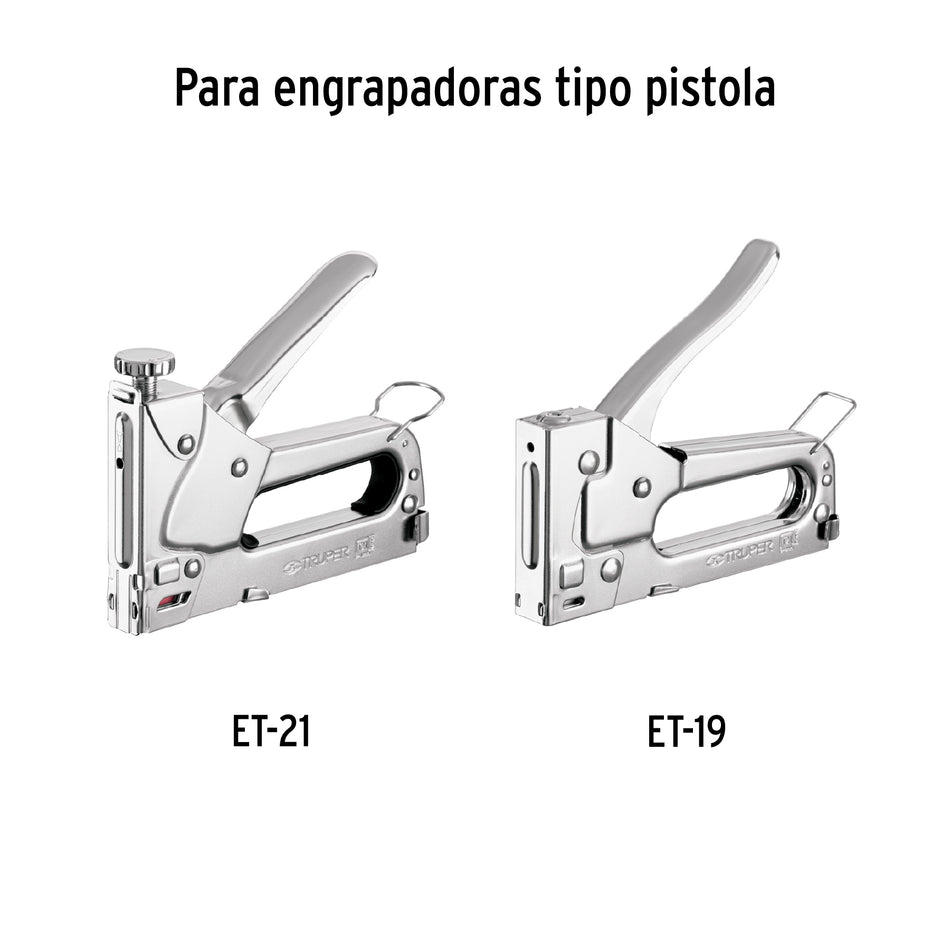 grapas 1/4' corona 11.3 mm para ET-21, Truper Caja con 10, 17970
