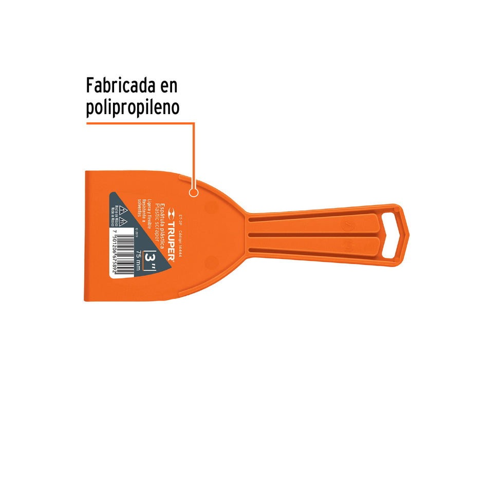 Espátula plástica de 3', Truper Caja con 6, 14444