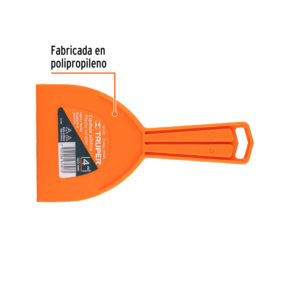 Espátula plástica de 4', Truper Caja con 6, 14445