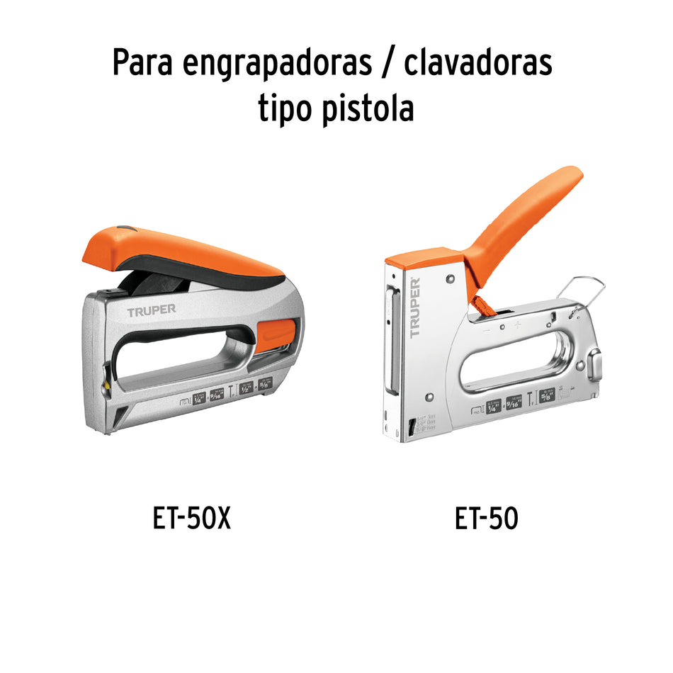 grapas 3/8' corona 10.7 mm para ET-50, Truper Caja con 10, 17967
