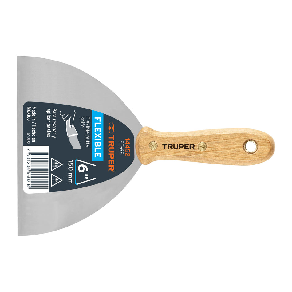 Espátula flexible 6' con mango de madera, Truper Caja con 6, 14452