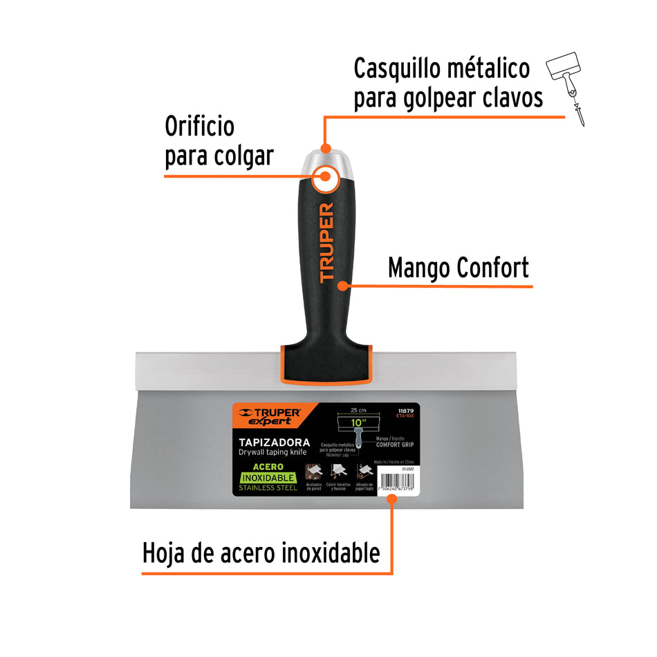 Espátula tapizadora de 10' acero inoxidable, Truper Expert Caja con 3, 11879