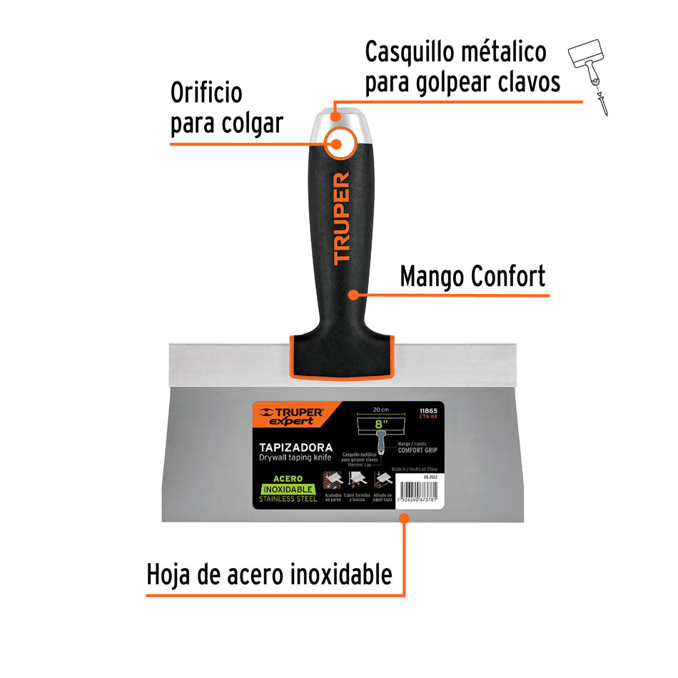 Espátula tapizadora de 8' acero inoxidable, Truper Expert Caja con 3, 11865