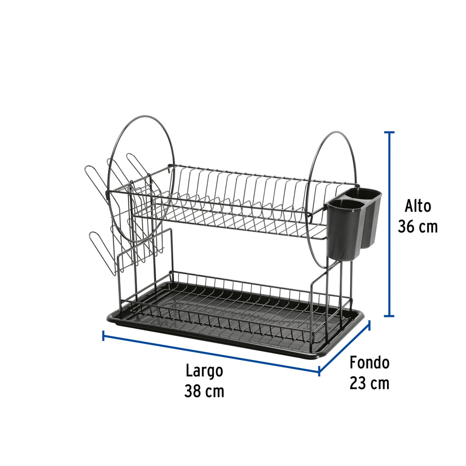 Escurridor negro de acero con 2 niveles para trastes Caja con 2, 47501