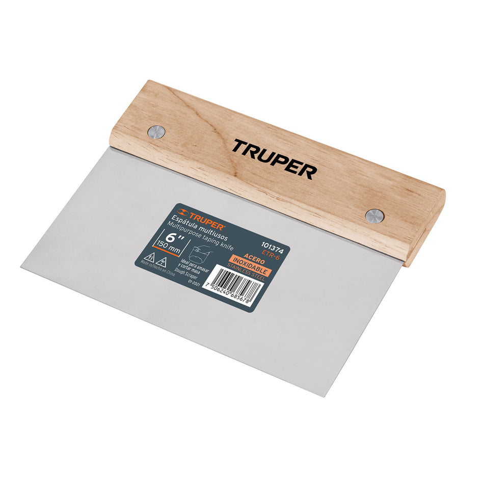 Espátula rectangular 6' x 3' acero inoxidable, mango madera Caja con 6, 101374