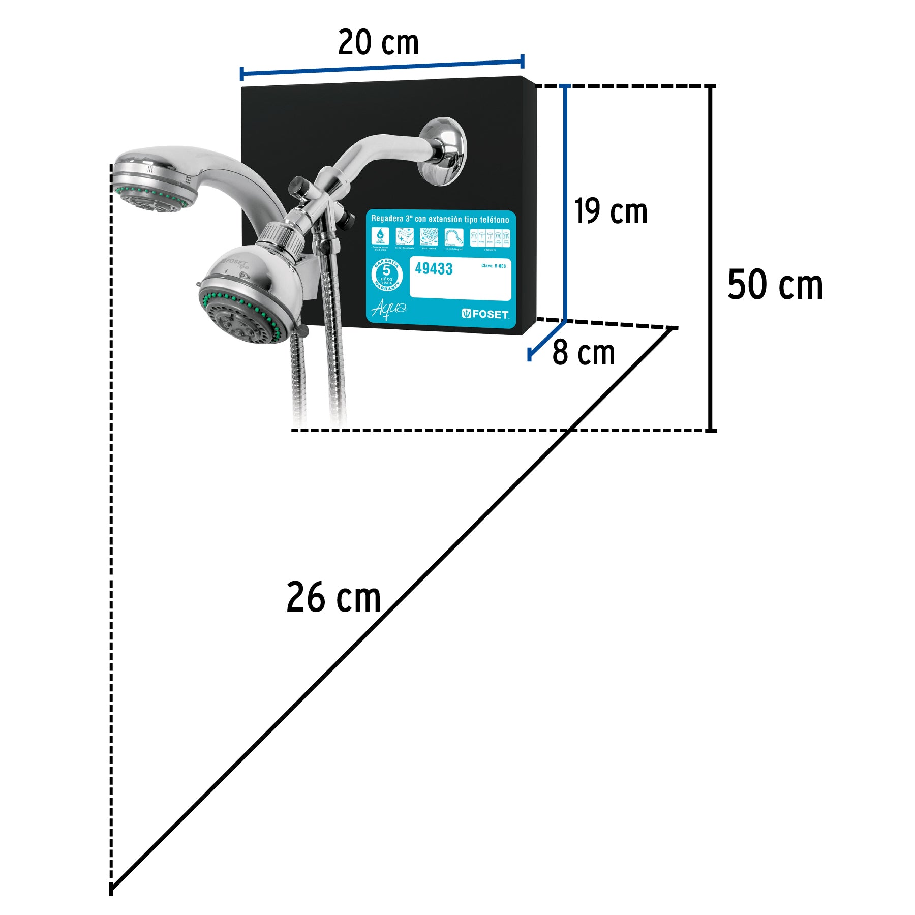 Exhibidor de regadera con extensión tipo teléfono, Aqua, 55802