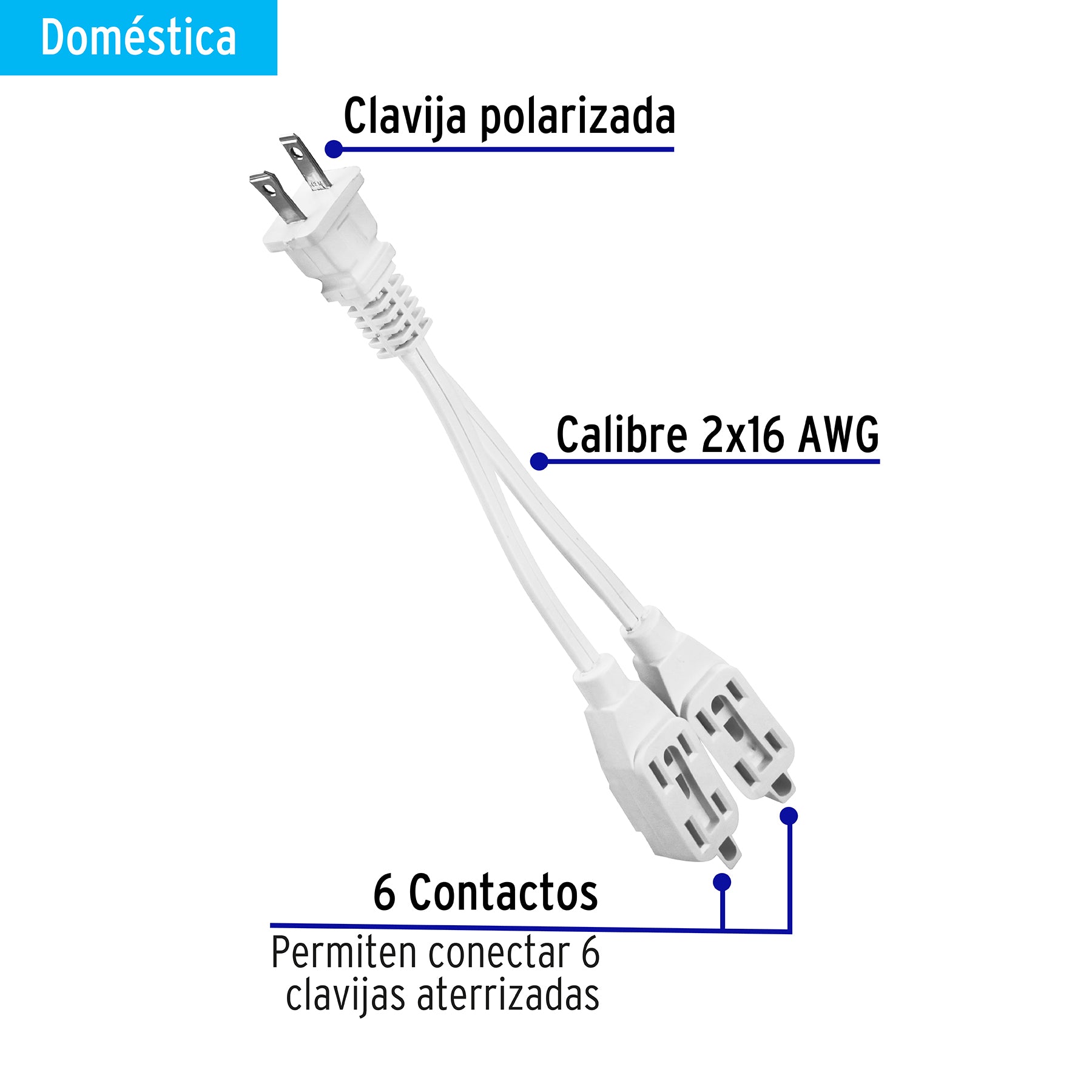 Mini extensión eléctrica doméstica dual 10 cm, blanca, 46353