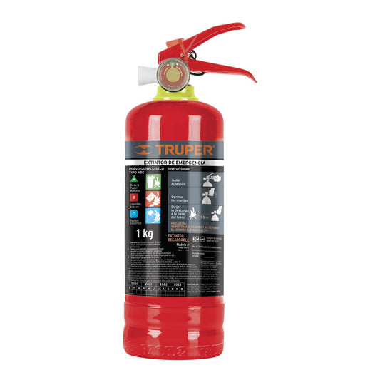 Extintor portátil recargable 1 kg, polvo tipo ABC, Truper Caja con 2, 100276