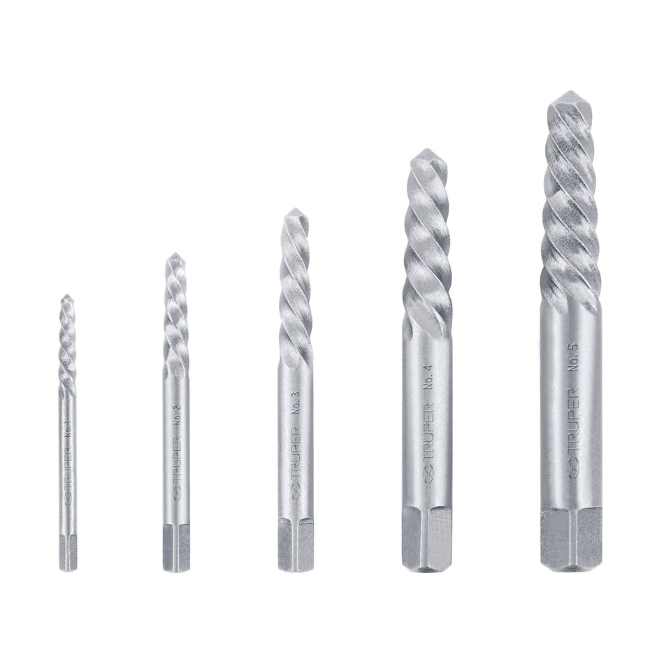 Juego con 5 extractores de tornillos, Truper Caja con 6, 14512