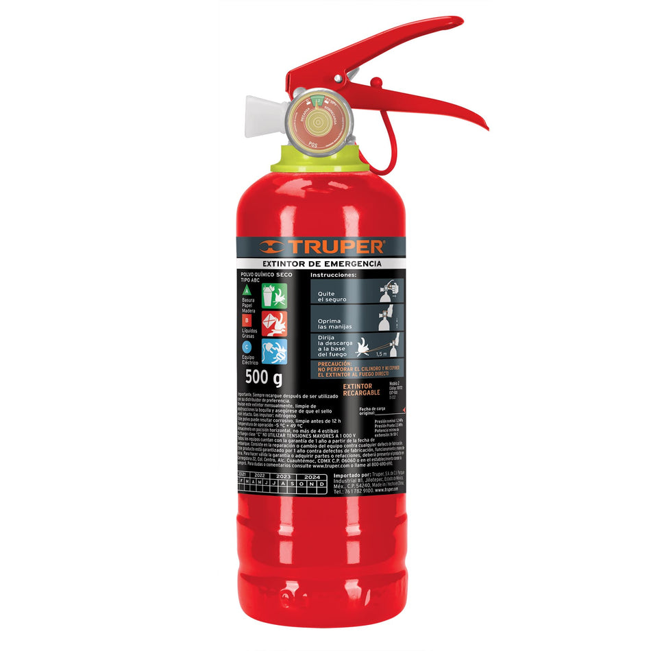 Extintor portátil recargable 0.5 kg, polvo tipo ABC, Truper Caja con 2, 101172
