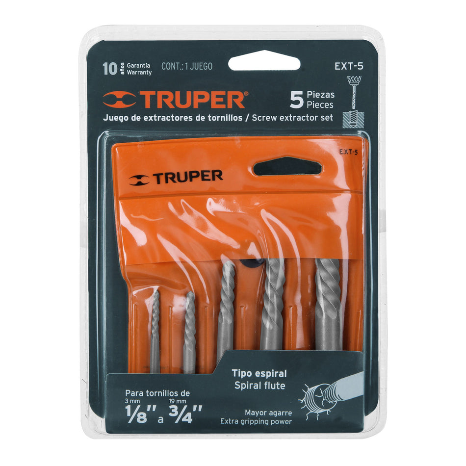 Juego con 5 extractores de tornillos, Truper Caja con 6, 14512