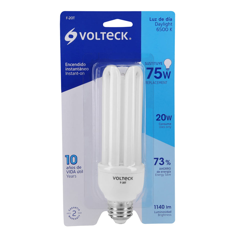 Lámpara triple T4 20 W luz de día en blíster, Volteck Caja con 4, 48226