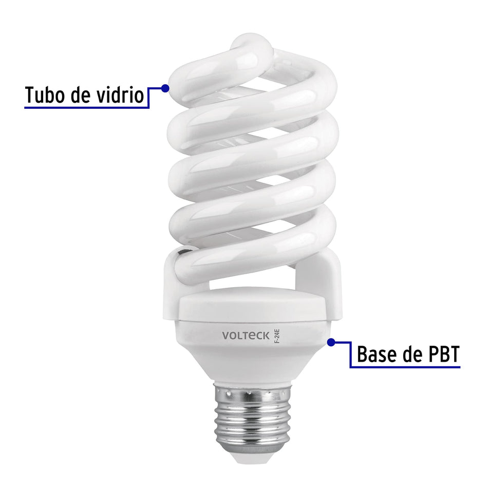 Pack 4 lámparas espiral T4 24 W luz de día, caja, Volteck Caja con 4, 46826