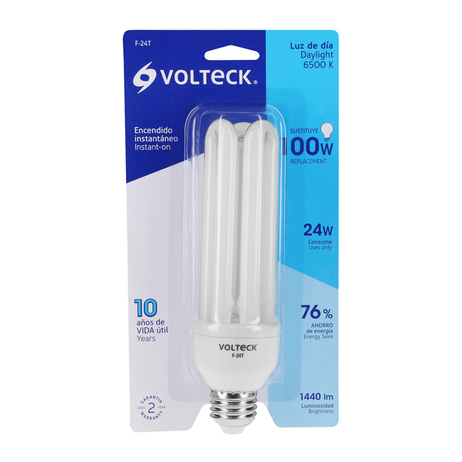Lámpara triple T4 24 W luz de día en blíster, Volteck Caja con 4, 48227