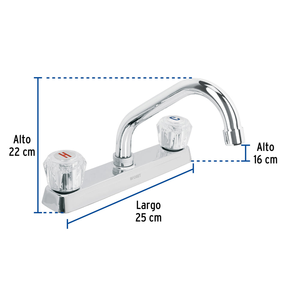 Mezcladora 8' p/fregadero, cuello corto, manerales acrílico Caja con 2, 49286